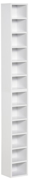 HOMCOM Bibliotecă Raft pentru CD, Set din 2 Piese cu 12 Rafturi din Lemn, 21x19,2x88,3 cm, Alb | Aosom Romania