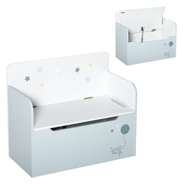 HOMCOM Bancă de Depozitare Portabilă pentru Jucării 2 în 1, Ladă cu Spătar pentru Copii de 3-6 Ani, 60x30x50 cm, Albastru | Aosom Romania