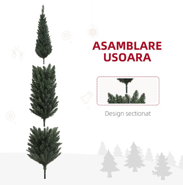 HOMCOM Brad de Crăciun Artificial Înalt de 195 cm cu 390 Crengi, Îngust și Spațiu Economic, Ø55x195 cm, Verde | Aosom Romania