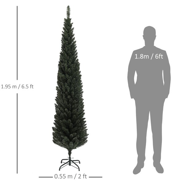 HOMCOM Brad de Crăciun Artificial Înalt de 195 cm cu 390 Crengi, Îngust și Spațiu Economic, Ø55x195 cm, Verde | Aosom Romania