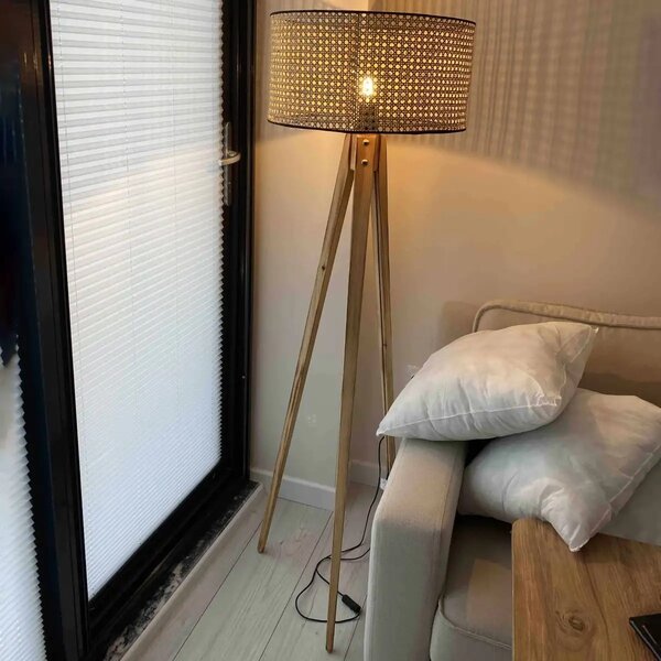 Lampadar corp lemn textil,nuc- bej, Homs, 153 cm,40006