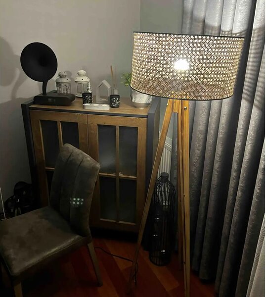 Lampadar corp lemn textil,nuc- bej, Homs, 153 cm,40006