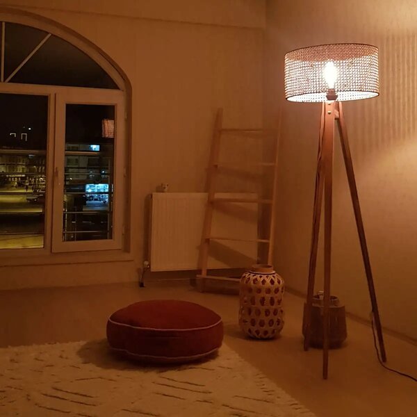 Lampadar corp lemn textil,nuc- bej, Homs, 153 cm,40006
