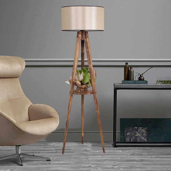 Lampadar cu masuta metal-,nuc-bej Homs, 153 cm,40007