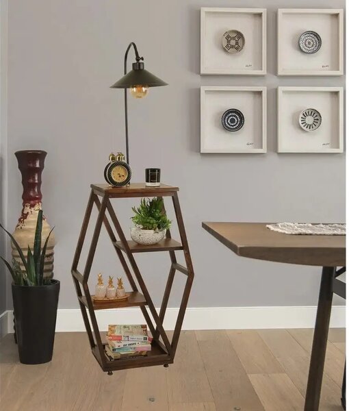 Masuta cu lampadar lemn-metal, Homs, nuc-negru,Seria lx, 40061