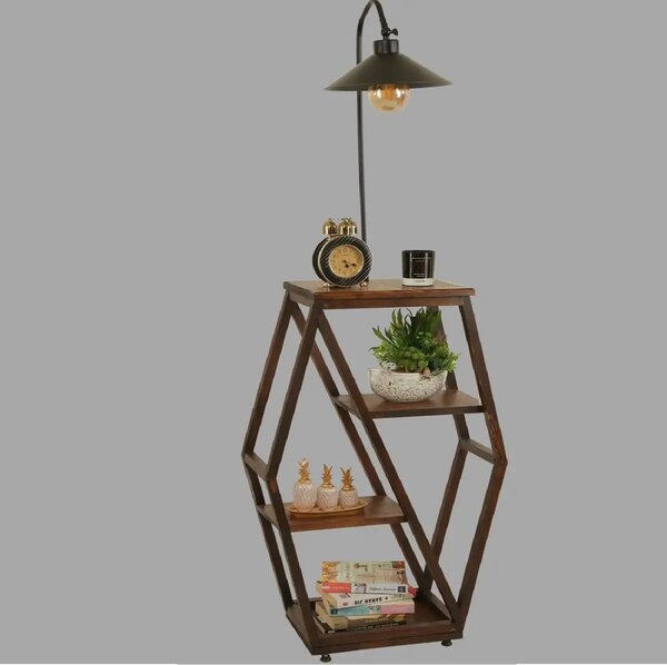 Masuta cu lampadar lemn-metal, Homs, nuc-negru,Seria lx, 40061