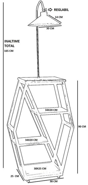 Masuta cu lampadar lemn-metal, Homs, nuc-negru,Seria lx, 40061