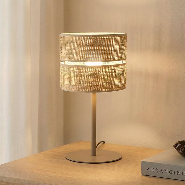 TK Lighting Lampa de masă Calma, bej, rafia, înălțime 38 cm, E27, Bej, Camera de zi / sufragerie, Altele