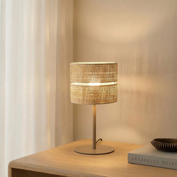 TK Lighting Lampa de masă Calma, bej, rafia, înălțime 38 cm, E27, Bej, Camera de zi / sufragerie, Altele
