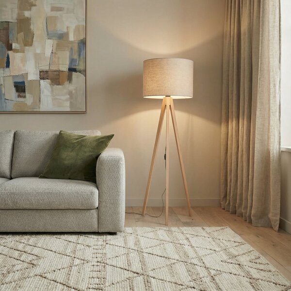 TK Lighting Lampadar Grand, bej/pin, înălțime 145 cm, E27, Lemn, Camera de zi / sufragerie, Lemn, Modern, Tripod
