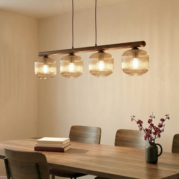 TK Lighting Lampa suspendată Salvia, maro/cognac, sticlă, lungime 95 cm, E14, reglabil, Lemn, Camera de zi / sufragerie, Sticlă