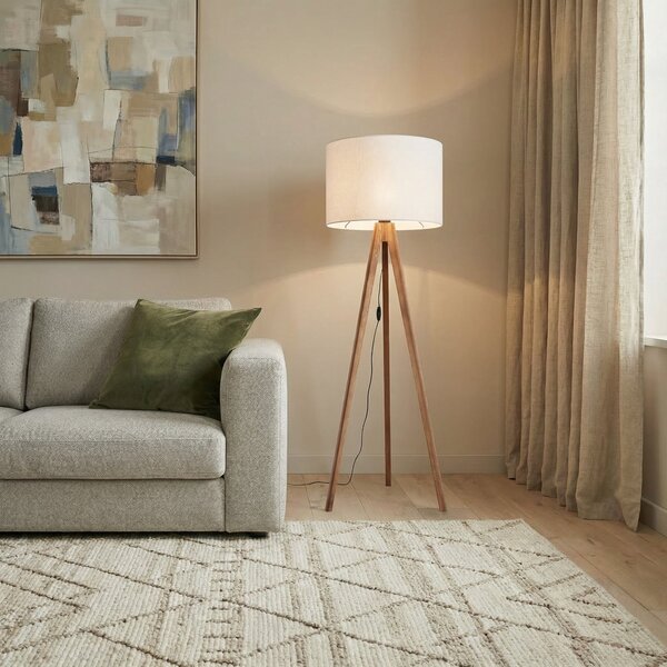 TK Lighting Lampadar Grand, crem/nuc, înălțime 145 cm, E27, Lemn, Camera de zi / sufragerie, Lemn, Modern, Tripod