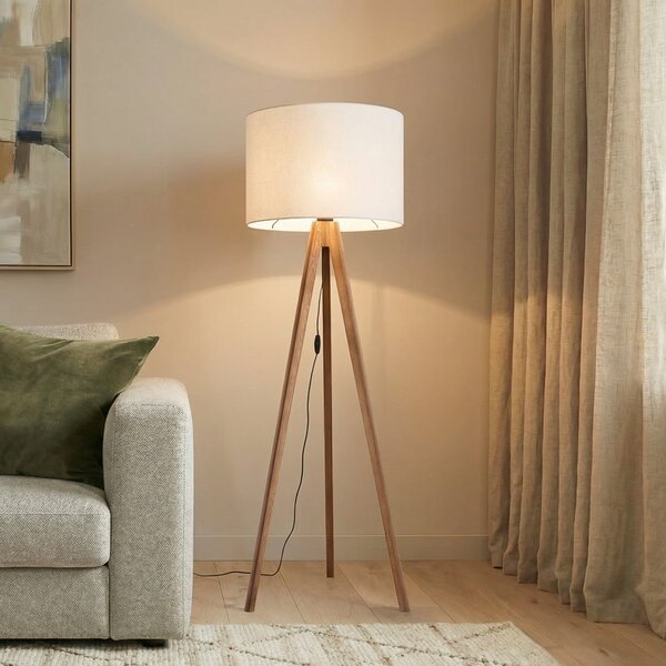 TK Lighting Lampadar Grand, crem/nuc, înălțime 145 cm, E27, Lemn, Camera de zi / sufragerie, Lemn, Modern, Tripod