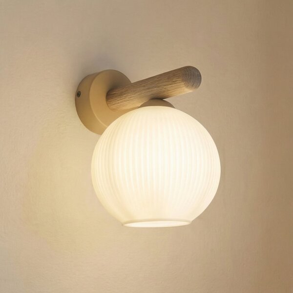 TK Lighting Aplică Virlo, lemn, sticlă opală, înălțime 20 cm, E14, reglabil, Alb, Camera de zi / sufragerie, Sticlă