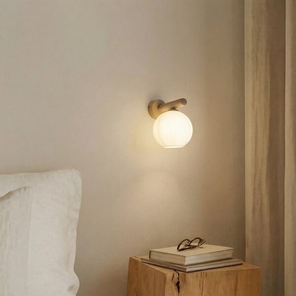 TK Lighting Aplică Virlo, lemn, sticlă opală, înălțime 20 cm, E14, reglabil, Alb, Camera de zi / sufragerie, Sticlă