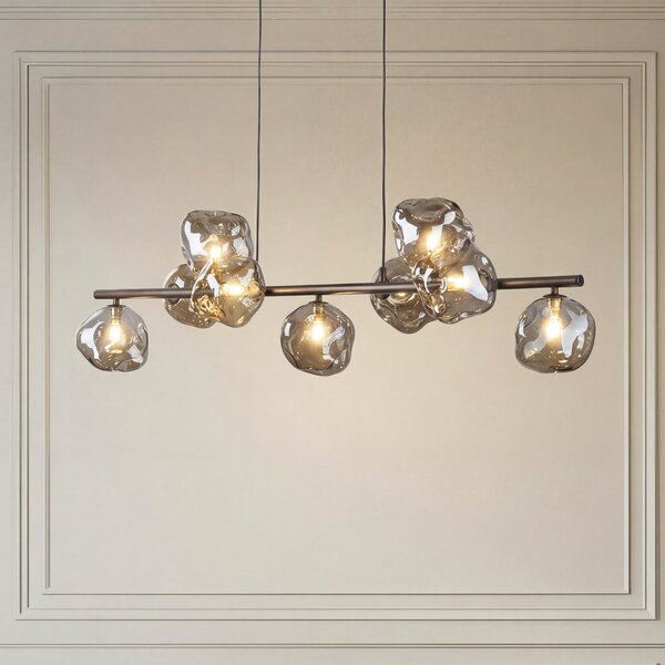 TK Lighting Lampă suspendată Lava, maro, cu 9 becuri, sticlă, lungime 116 cm, G9, reglabil, Maro / Rugină, Camera de zi / sufragerie, Sticlă