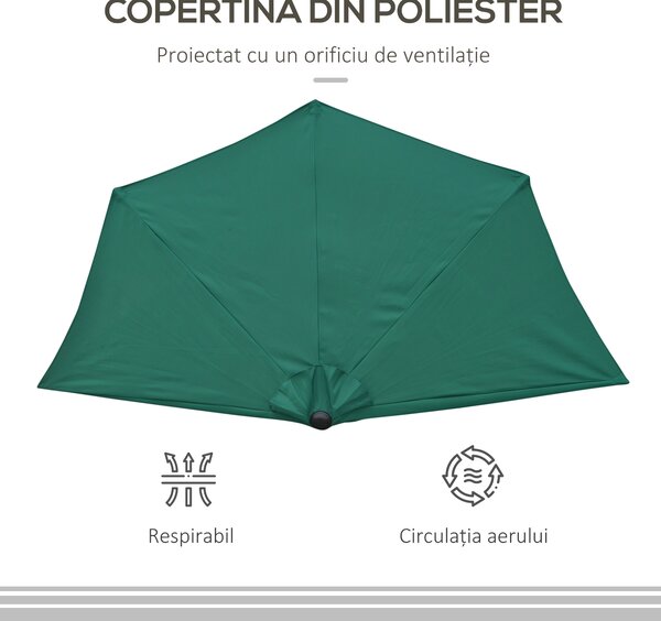 Outsunny Umbrelă Semicirculară Impermeabilă, Protecție UV, Verde 269x138x236cm | Aosom Romania
