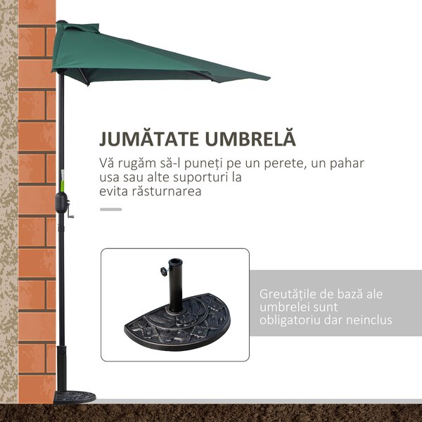 Outsunny Umbrelă Semicirculară Impermeabilă, Protecție UV, Verde 269x138x236cm | Aosom Romania