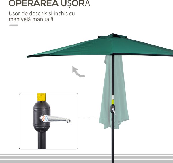 Outsunny Umbrelă Semicirculară Impermeabilă, Protecție UV, Verde 269x138x236cm | Aosom Romania