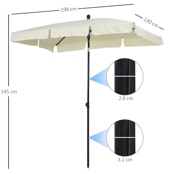 Outsunny Umbrelă Parasolară Dreptunghiulară pentru Terasă și Grădină, Ușor de Manevrat, 200x125x235cm, Crem | Aosom Romania