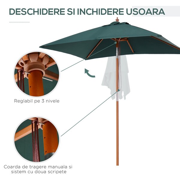 Umbrela Dreptunghiulara Outsunny din Bambus, 2x1.5x2,3m | Aosom Romania