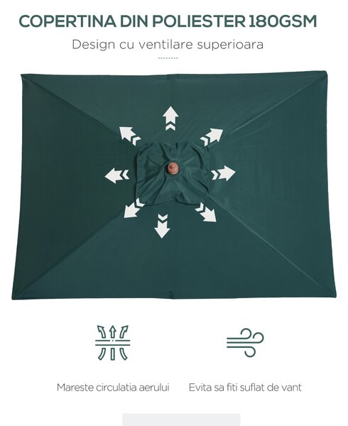 Umbrela Dreptunghiulara Outsunny din Bambus, 2x1.5x2,3m | Aosom Romania