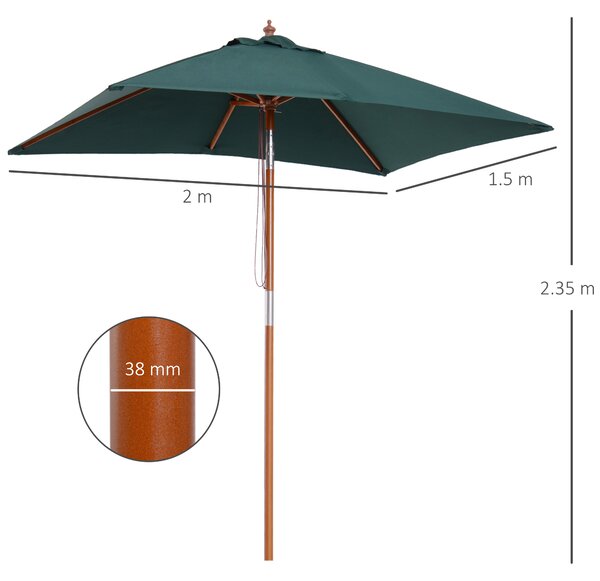 Umbrela Dreptunghiulara Outsunny din Bambus, 2x1.5x2,3m | Aosom Romania