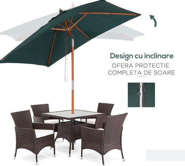 Umbrela Dreptunghiulara Outsunny din Bambus, 2x1.5x2,3m | Aosom Romania
