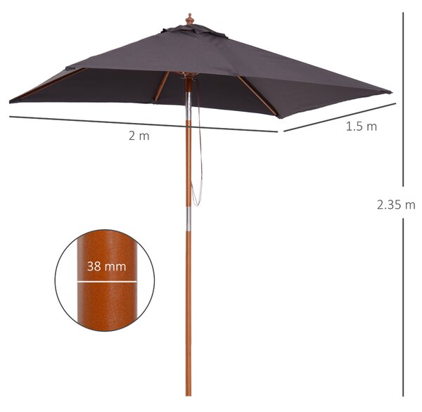 Outsunny Umbrelă de Grădină Rabatabilă, Cadru din Lemn de Brad, 2x1.5m, Gri Închis | Aosom Romania