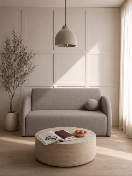 Canapea extensibilă Nubi 3 locuri 140 cm cu ladă de depozitare - bej boucle Quelle 16