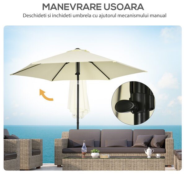 Outsunny Umbrelă de Soare pentru Grădină, Material Poliester și Structură Metalică cu 6 Bare, Ø262x243cm, Bej și Negru | Aosom Romania