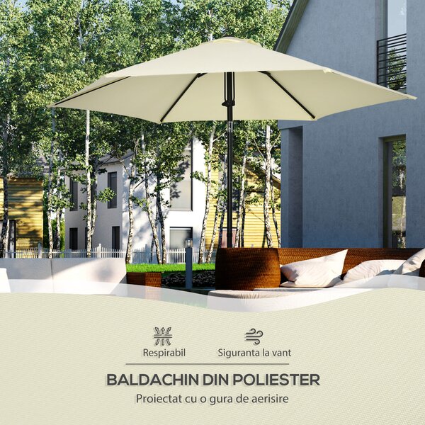 Outsunny Umbrelă de Soare pentru Grădină, Material Poliester și Structură Metalică cu 6 Bare, Ø262x243cm, Bej și Negru | Aosom Romania