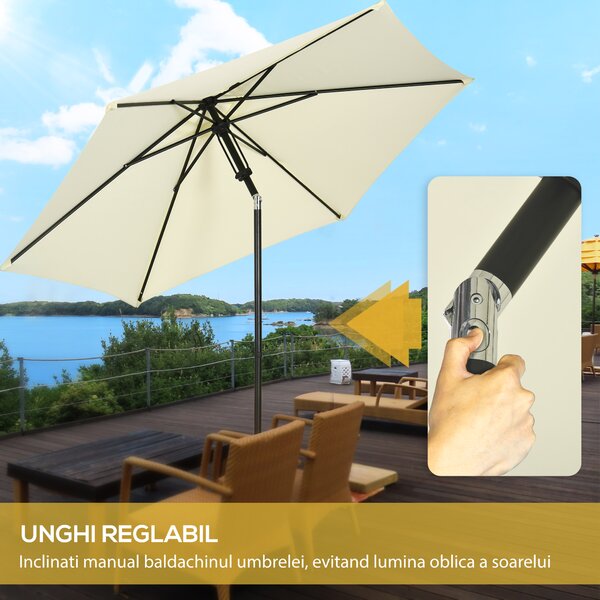 Outsunny Umbrelă de Soare pentru Grădină, Material Poliester și Structură Metalică cu 6 Bare, Ø262x243cm, Bej și Negru | Aosom Romania
