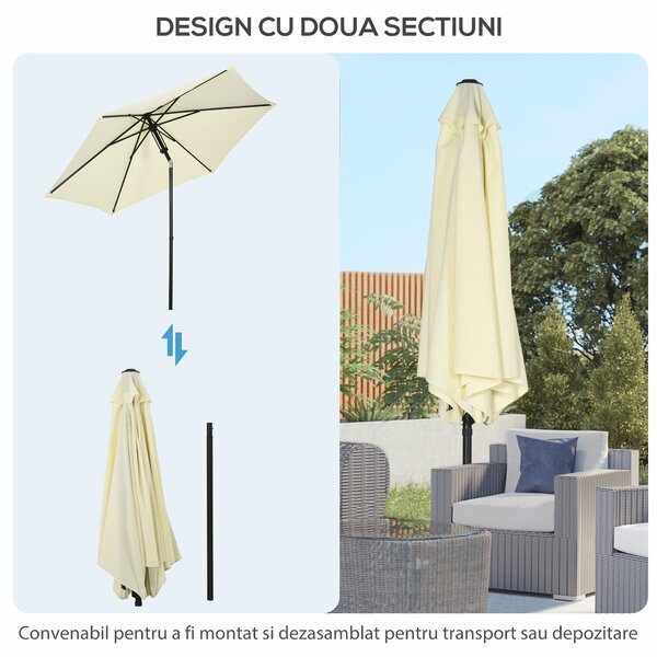 Outsunny Umbrelă de Soare pentru Grădină, Material Poliester și Structură Metalică cu 6 Bare, Ø262x243cm, Bej și Negru | Aosom Romania