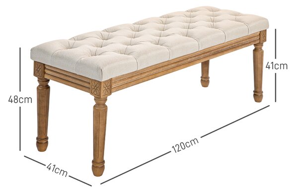 HOMCOM Bancă Tip Ottoman, Bancă Tapițată la Capătul Patului, 120x41x48 cm, Alb Crem | Aosom Romania