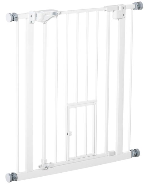 PawHut Poartă Reglabilă pentru Câini cu Ușă și Montare prin Presiune, Barieră cu Închidere Automată, 74-80x76.2 cm, Alb | Aosom Romania