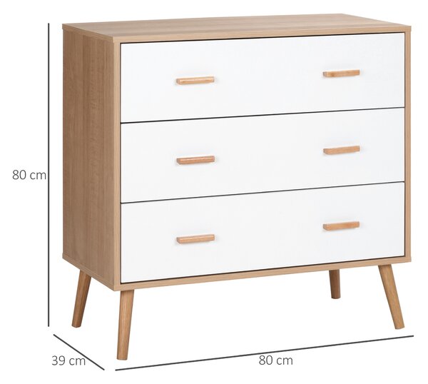 HOMCOM Comodă cu 3 Sertare pentru Sufragerie și Dormitor, Comodă Modernă din Lemn, 80x39x80 cm, Alb | Aosom Romania