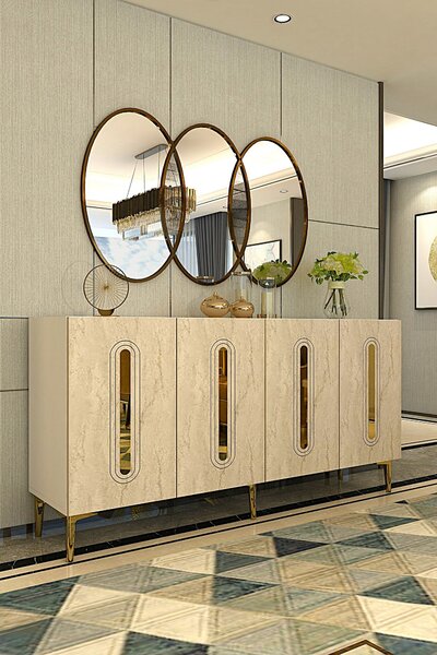 Dulap Randy 150 (alb + travertin + auriu). Promo -22%. 1153643