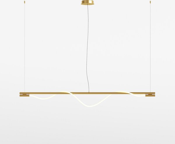 Maytoni Lampă suspendată LED „Tau”, de culoare aurie, din metal, cu lungimea, Auriu / Alamă, Camera de zi / sufragerie, Aluminiu, Modern