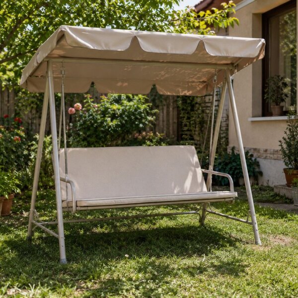 Perna balansoar gradina 150x50x50 cm, doua segmente, husa detasabila, crem