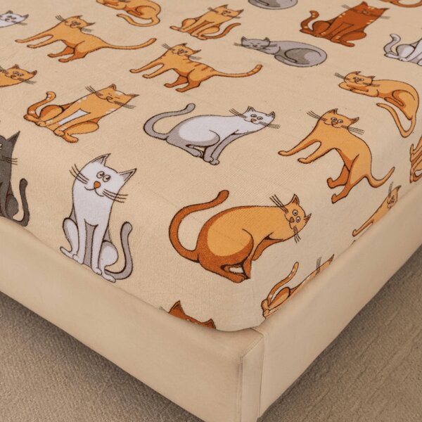Cearsaf Cocolino microplus cu elastic COLORED CATS 90x200 cm crem