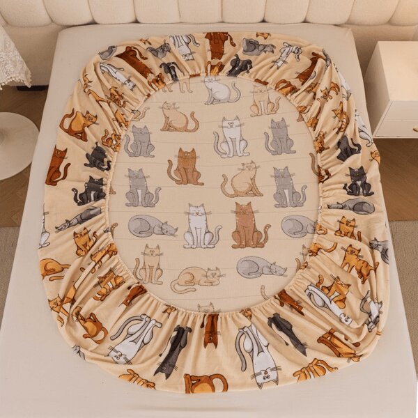 Cearsaf Cocolino microplus cu elastic COLORED CATS 90x200 cm crem