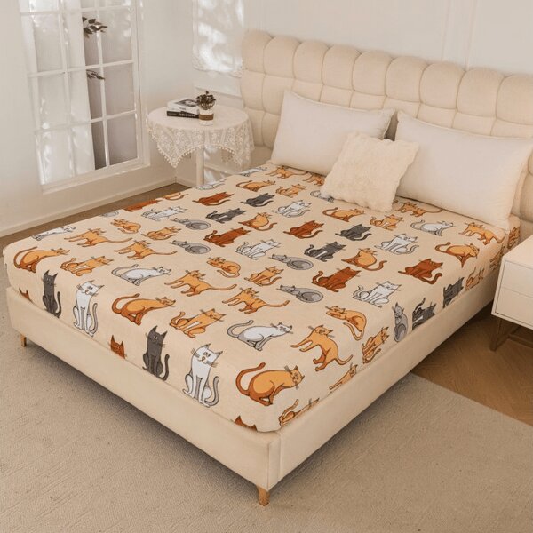 Cearsaf Cocolino microplus cu elastic COLORED CATS 90x200 cm crem