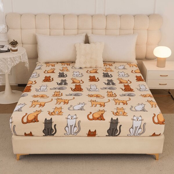 Cearsaf Cocolino microplus cu elastic COLORED CATS 90x200 cm crem