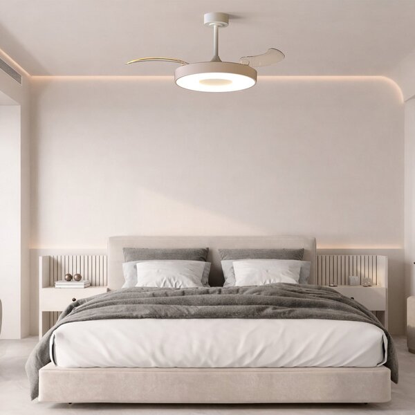 Ventilator de tavan inteligent cu LED-uri Coin, bej/alb, DC, silențios - Mantra Mantra Iluminación, Coin, reglabil, Bej, Camera de zi, Metal, Modern