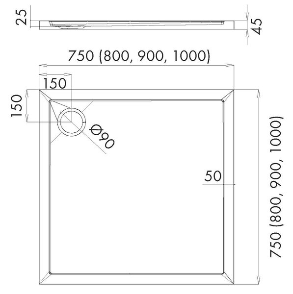 Schedline Sharper cădiță de duș pătrată 90x90 cm alb 3S.S1K-9090
