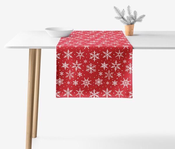 Goldea napron de masă de crăciun valencia - fulgi albi pe roșu 50x120 cm