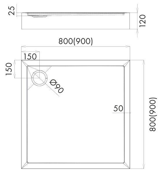 Schedline Cameron Smooth White cădiță de duș pătrată 80x80 cm alb 3ST.C1K-8080