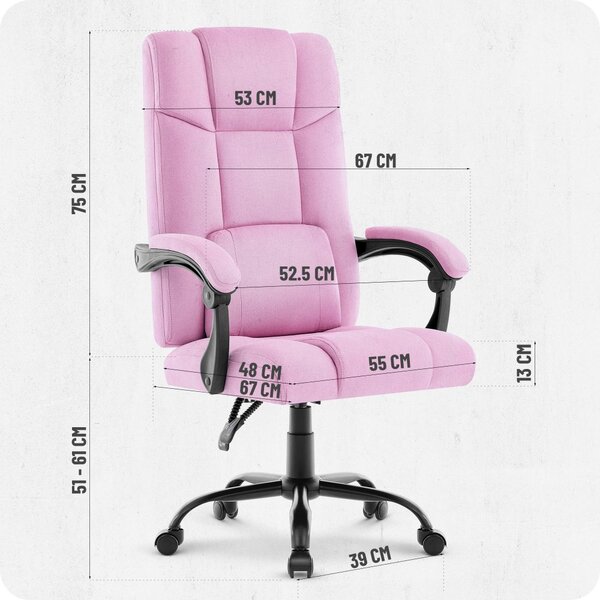 Scaun de birou ergonomic CABRO C505 până la 150 kg roz