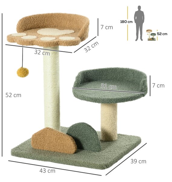 PawHut Copac Zgârieturi Pisici 2 Platforme Minge Catifea 43x39x52cm Multicolor | Aosom Romania